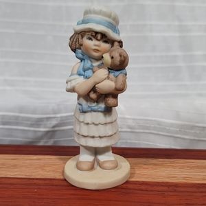 Vintage 1984- Ceramic Girl Holding Teddy by Applause Division of Wallace Berrie
